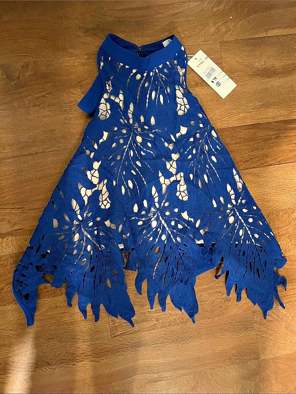 By Swan Paris Blue & White Floral Fringe Mini Dress